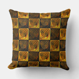 Almofada Quadrados castanhos amarelos com círculos em mosai