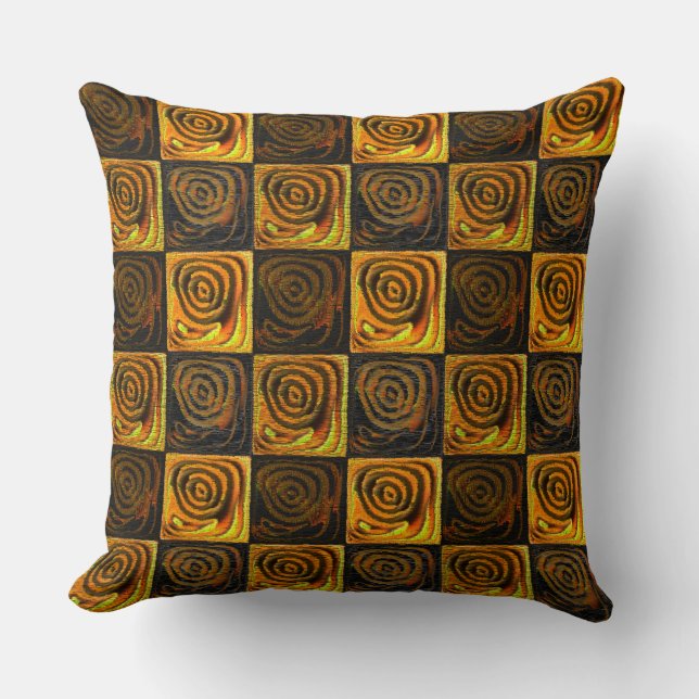 Almofada Quadrados castanhos amarelos com círculos em mosai (Frente)