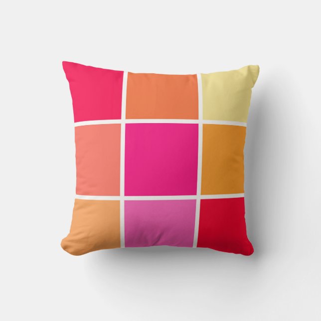 Almofada Quadrados cor-de-rosa, laranja e amarelo (Frente)