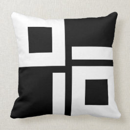 Almofada Quadrados e Listras Abstratos em Preto e Branco