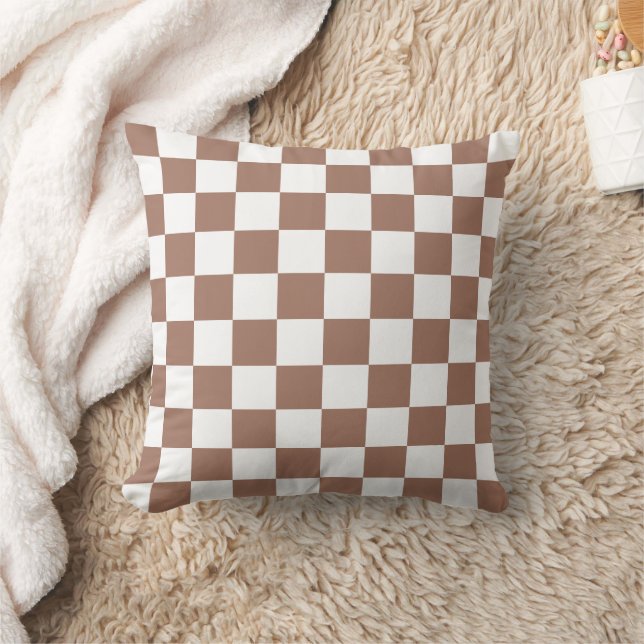 Almofada Quadrados xadrez marrom mocha branco geométrico re (Cobertor)