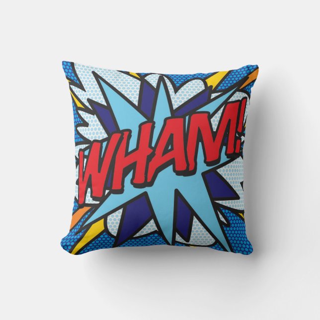 Almofada Quadrinho de Diversão Moderna Arte Pop WHAM OMG (Frente)