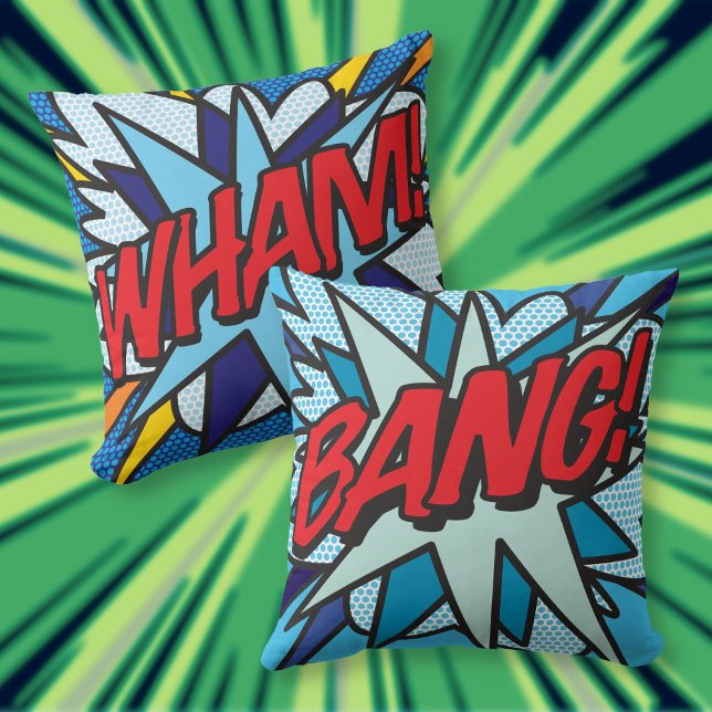 Almofada Quadrinho WHAM! BANG! (Cool Modern Comic Book WHAM BANG Throw Pillow)