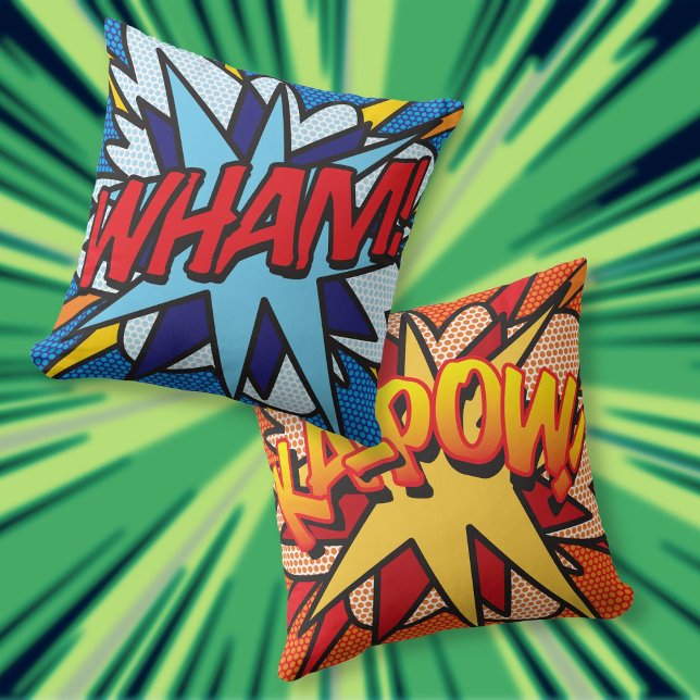 Almofada Quadrinhos do WHAM! KA-POW! (Comic Book WHAM KA-POW Modern Fun Throw Pillow)