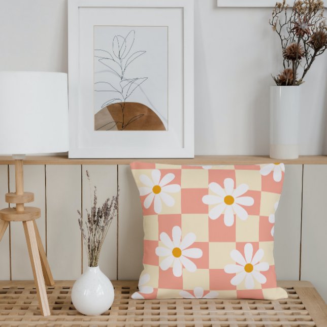 Almofada Quadro de controlo do Groovy Daisy Floral, Y2K 90s (Criador carregado)
