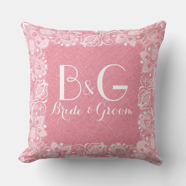 Almofada Quadro de Linn Vermelho Coral e Lace Branco (Frente)