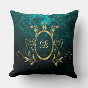 Almofada Quadro de ouro Turquesa Damask Personalizado