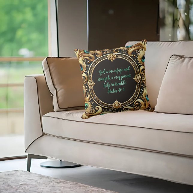 Almofada Quadro de penas de peacock grosso personalizável (Criador carregado)