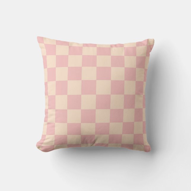Almofada Quadro de verificação rosa e creme (Frente)