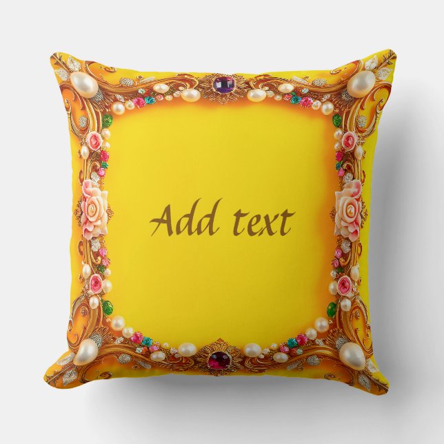 Almofada Quadro do ouro com Gemstones e Rosas (Frente)