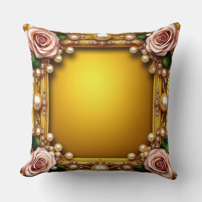 Almofada Quadro do ouro com Rosas e Pérolas Elegantes (Frente)