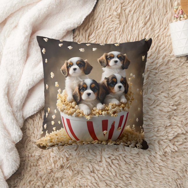 Almofada Quads Cavalier Spaniel Puppies Na Pipoca, (Cobertor)