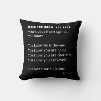 Almofada Quando você sabe, seu coração fala poema de amor