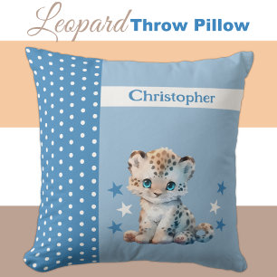 Almofada Quarto de criança adiciona nome azul-leopardo fofo