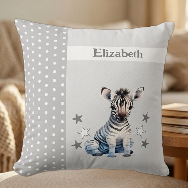 Almofada Quarto de criança adicionar nome zebra cinza fofo (Criador carregado)