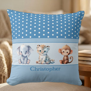Almofada Quarto de criança adicione nome animais fofos azul