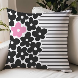 Almofada Quarto de Dormitório Floral Rosa e Preto Moderno