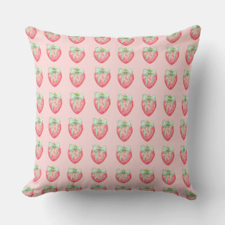 Almofada Quarto de Menina com Estampa de Morango e Laço Ver
