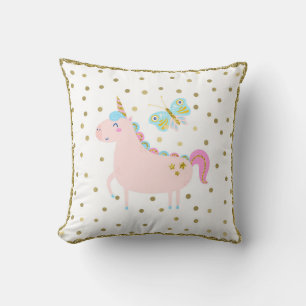 Almofada Quarto de Meninas de Unicórnio com Brilho Rosa e D