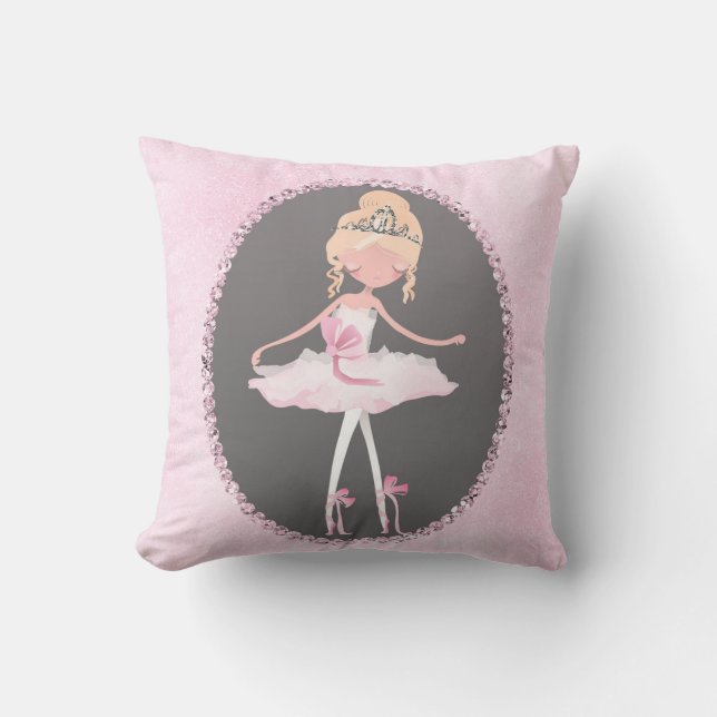 Almofada Quarto de Meninas Pink & Grey Couture Bailarina (Frente)