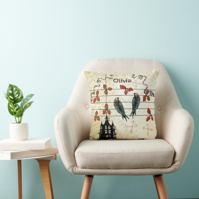 Almofada Quarto de Nova Menina Personalizada Pássaros Bonit (Cadeira)