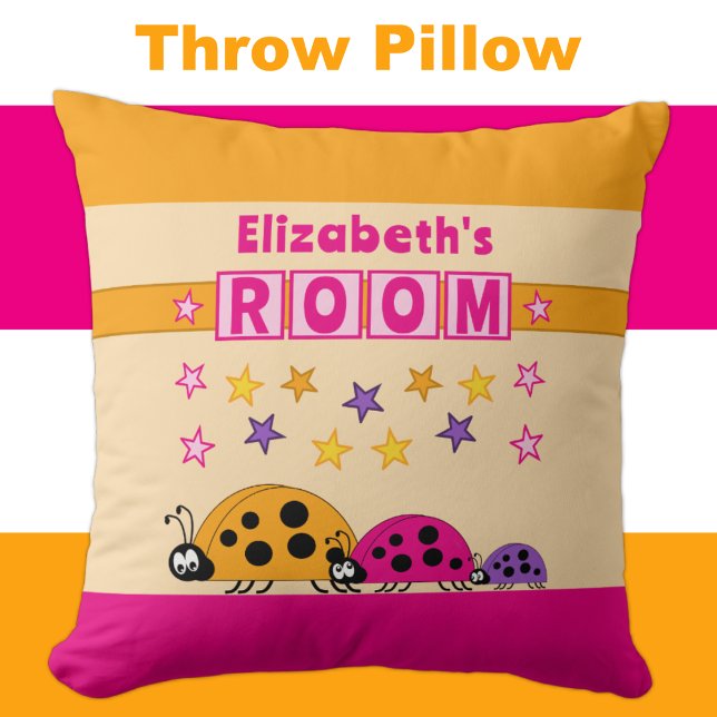 Almofada Quarto do garoto Ladybugs adiciona nome rosa púrpu (Criador carregado)
