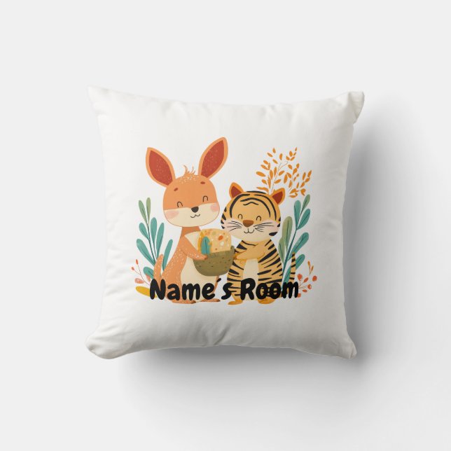 Almofada Quarto Infantil Personalizado com Canguru e Tigre (Frente)