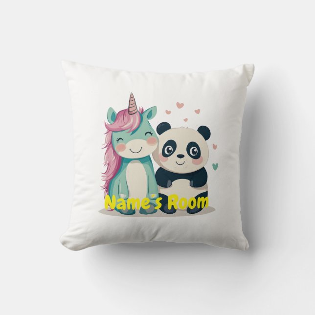 Almofada Quarto Infantil Personalizado com Unicórnio e Pand (Frente)