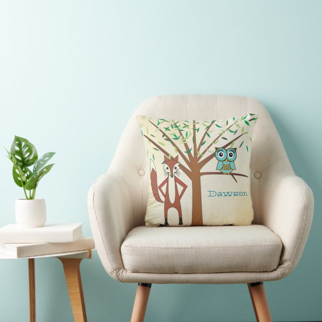 Almofada Quarto personalizado de novo menino, raposa e coru (Cadeira)