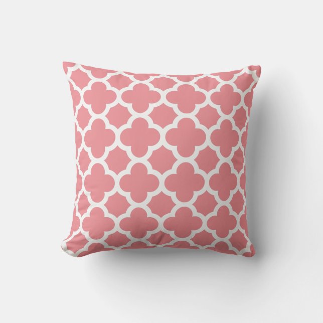 Almofada Quatrefoil branco, cor-de-rosa e primavera (Frente)