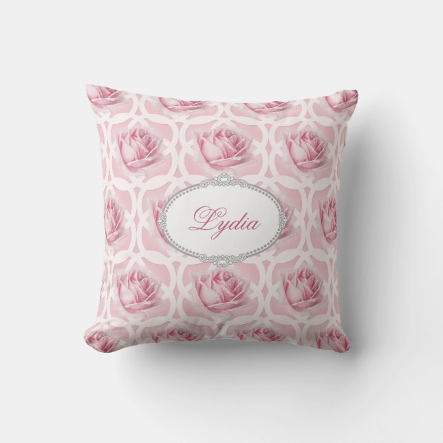 Almofada Quatrefoil cor-de-rosa do rosa e o branco que (Frente)
