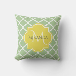 Almofada Quatrefoil Verde Chic Pastel Nome Amarelo Monogram