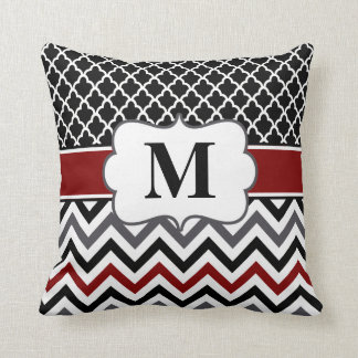 Almofada Quatrefoil vermelho preto Chevron