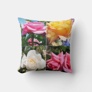 Almofada quatro flores rosa, brancas, amarelas