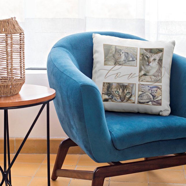 Almofada Quatro Fotos Colagem Amor Pets Nome Branco (Criador carregado)