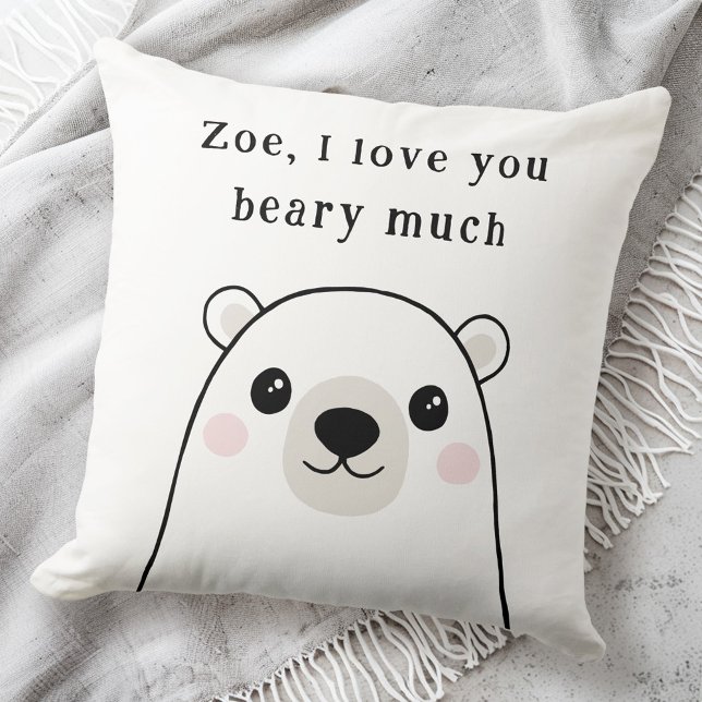 Almofada Que bom que te adoro... muito polar... nome person (Cute I love you beary much polar bear custom name Throw Pillow)