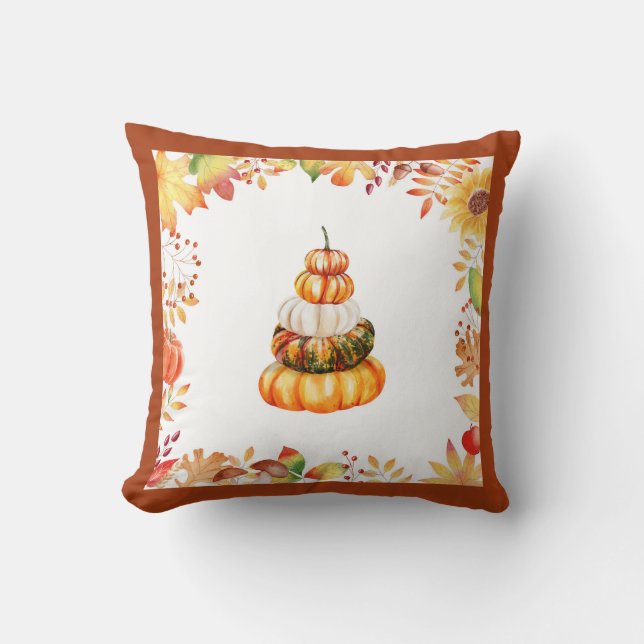 Almofada Queda Farmhouse Watercolor Pumpkins (Frente)
