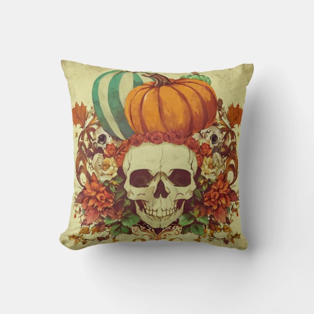 Almofada Queda/outono/Halloween/abóbora/esqueleto (Frente)