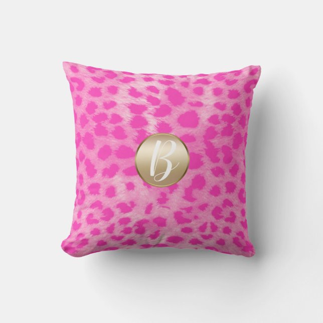 Almofada Queijo Rosa Leopard Imprime Monograma Dourado Bril (Frente)