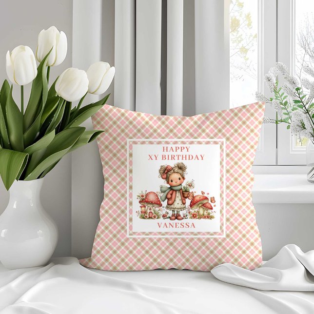 Almofada Querido Travesseiro de Aniversário Floral Rosa Blu (Darling Fairy Blush Pink Floral Birthday Pillow)