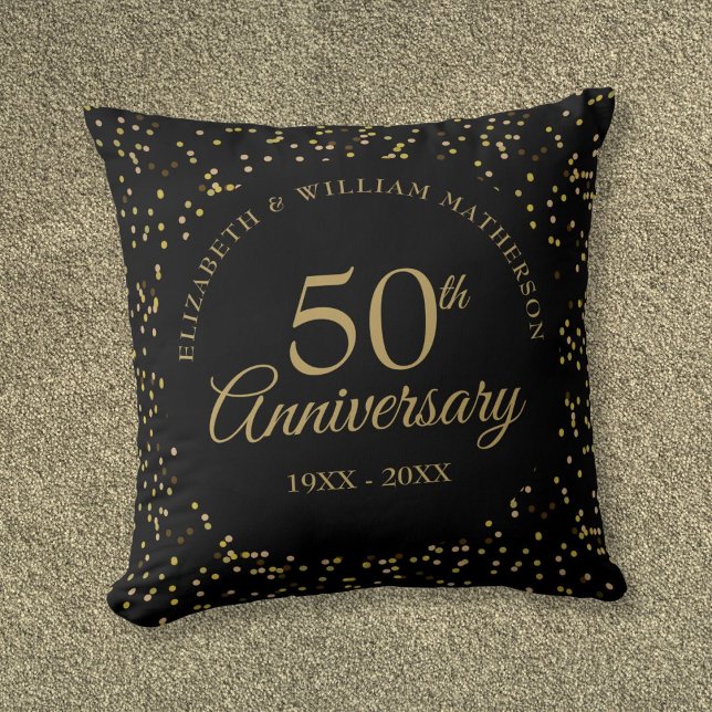 Almofada Quic 50º Aniversário de Casamento Pó Dourado Negro (Chic 50th Wedding Anniversary Black Gold Dust Throw Pillow)