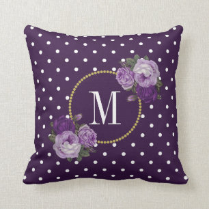 Almofada Quic Royal Purple Vintage Flowers Dots Monograma
