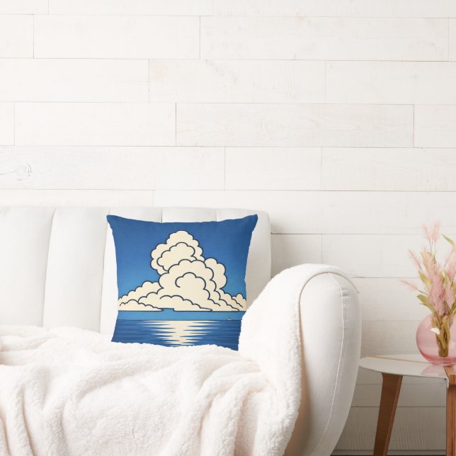 Almofada Quiet Horizon – Minimal Ocean & Cloud Art Cushion (Sofá)