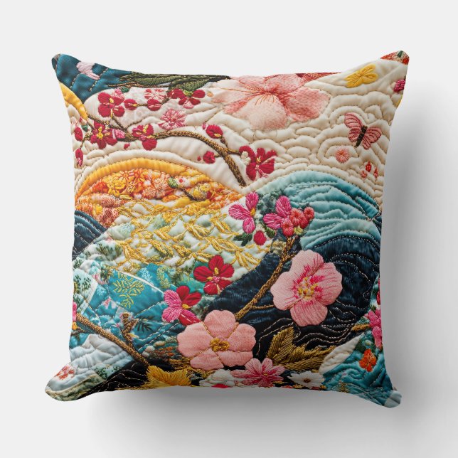 Almofada Quimono Japonês com Patchwork e Falso Acolchoado (Frente)