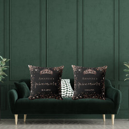 Almofada Quinceanera black rosa gold tiara name script