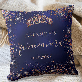 Almofada Quinceanera blue rosa gold tiara name script