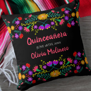 Almofada Quinceanera Festa Mexicana Flores Preto