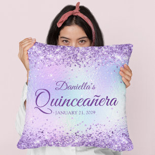 Almofada Quinceanera Iridescente Pálida Brilho Roxo