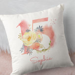 Almofada Quinceanera N.º 15 Aquarela<br><div class="desc">Travesseiro de Quinceañera personalizado para o 15 de uma jovem especial. Este travesseiro de manutenção tem um número 15 em névoa cor-de-rosa-pêssego, embebida, decorada com flores bonito em pêssego e amarelo. O modelo está pronto para você personalizar com seu nome, escrito em bonito tipografia cor-de-rosa. Por favor, procure na minha...</div>