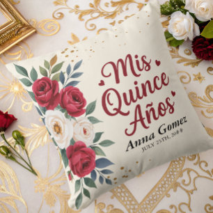 Almofada Quinceanera Rosa vermelha Personalizada Mis Quince
